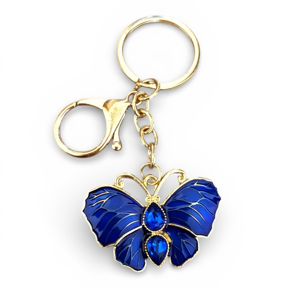 Royal Blue Butterfly Keychain with Gold Details